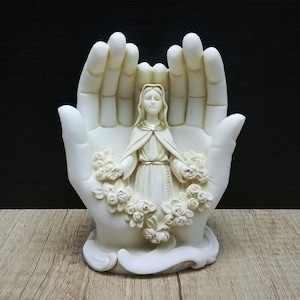 Jungfrau Maria Mutter von Jesus Madonna in einer Handvoll 14 cm handgefertigte Skulptur aus weißem Marmor Versandkostenfrei - kostenlose Tracking-Nummer