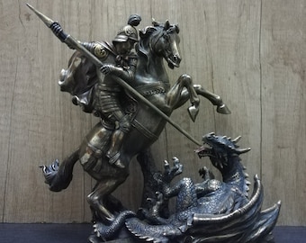 Statua di San Giorgio e il drago: decorazione religiosa color bronzo (8,46 pollici)