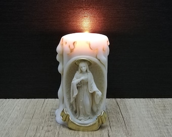 Candle Holder Virgin Mary -Madonna- Alabaster Handmade-Handpainted Sculpture 10cm-3.93in White Marble Free Shipping - Free Tracking Number