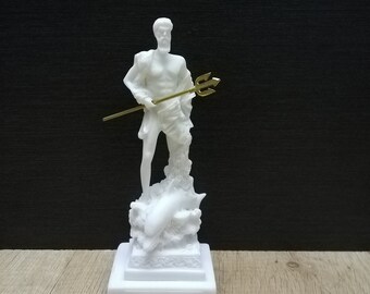 Poseidon Sculpture: Handmade Alabaster Greek God Statue (16cm)