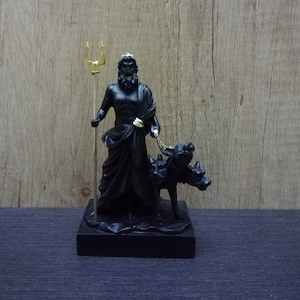Handmade Alabaster Hades Sculpture with Cerberus (5.31in)