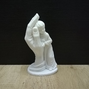 Angel Hand Protects Little Boy 16cm - 6.30in Greek Handmade Sculpture White Cast Alabaster Free Shipping - Free Tracking Number