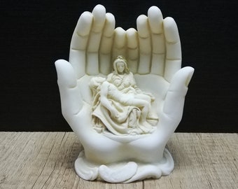Scultura Pietà in alabastro fatta a mano: la Vergine Maria piange per Gesù