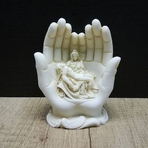Pieta | Virgin Mary Cries For Jesus in Handful 14cm-5.5in Alabaster Handmade Sculpture  White Marble Free Shipping - Free Tracking Number