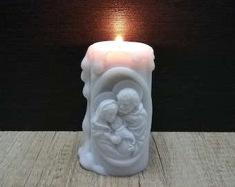 Candelabro de la Sagrada Familia hecho a mano: Escultura de alabastro fundido (10 cm)
