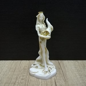 Fortuna Goddess Of Wealth Tyche Statue 5.11in - 13cm Alabaster Handmade-Handpainted Sculpture Free Shipping - Free Tracking Number
