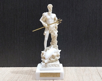 Handmade Alabaster Poseidon Sculpture: Greek God of The Sea (16cm)
