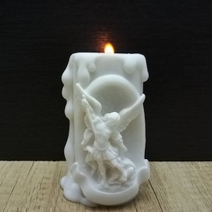 Archangel Michael 10.5cm - 4.13in Candle Holder Religious Statue White Marble & Cast Alabaster Handmade Free Shipping - Free Tracking Number