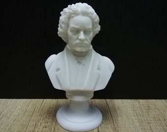 Handmade Beethoven Bust Statue: Cast Alabaster Greek Decor (14.5cm)