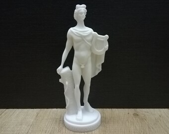 Apolloskulptur: Handgjord grekisk gudsstaty av alabaster (15 cm)