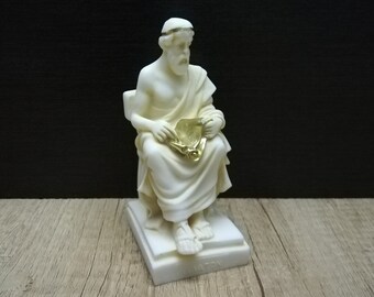 Escultura de Platón hecha a mano: estatua del filósofo griego, alabastro y mármol