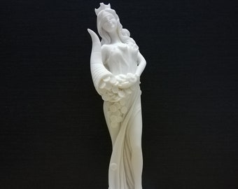 手作りのフォルトゥナ像：アラバスター製の富の女神の彫刻（29 cm