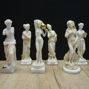 Set Six Female Greek Statues  15.5cm ~ 16.5cm Greek Alabaster Handmade Sculptures White Marble  Free Shipping - Free Tracking Number