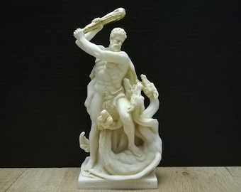 ヘラクレス対ヒュドラ像 – 手作りアラバスター製ギリシャ神話彫刻