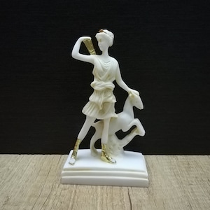Artemis With Deer Ancient Greek Roman Goddess of the Hunt 15.5cm - 6.10in Alabaster Handmade Statue Free Shipping - Free Tracking Number