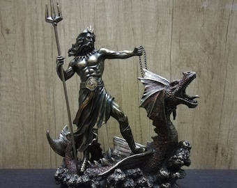 Poseidon Statue: Griechischer Meeresgott, Bronze-Finish (21 cm)