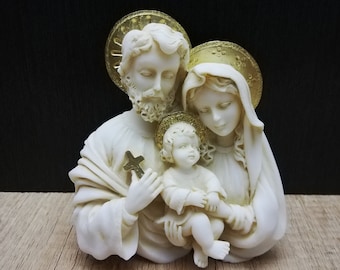 Escultura de alabastro de la Sagrada Familia hecha a mano: regalo religioso (12,5 cm)