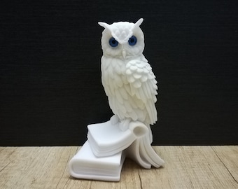 Alabaster Owl Sculpture: Athena Goddess of Wisdom Statue, Handmade in Greece
