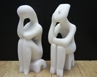 Cycladic Idol Sculpture Set: Alabaster Marble "The Thinker" Statues