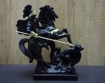 聖ジョージとドラゴンの彫刻：ギリシャの手作り鋳造アラバスター（6.89