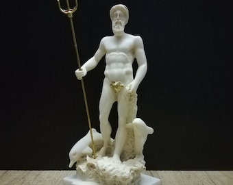 Handmade Alabaster Poseidon Sculpture: Greek God Statue (24.5cm)