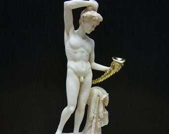 Handmade Alabaster Dionysus Sculpture: Greek God Statue (9.84in)