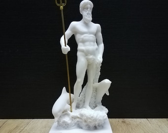 Handmade Alabaster Poseidon Sculpture: Greek God of The Sea (9.64in)