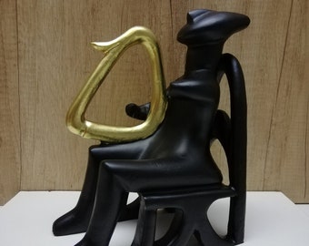 Escultura del ídolo cicládico "El arpista de Queros": arte moderno de alabastro hecho a mano (20 cm)