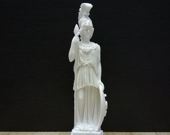 Ręcznie wykonana figurka Ateny z alabastru: grecka bogini mądrości (26 cm)