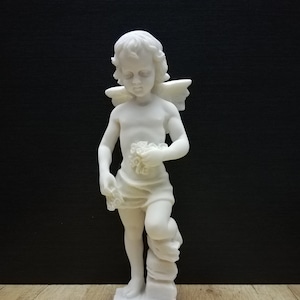Little Boy Angel 29cm - 11.41in Greek Handmade Sculpture White Marble & Cast Alabaster Free Shipping - Free Tracking Number