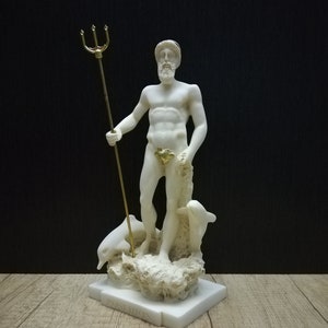 Poseidon - God of The Sea Greek Olympian God Alabaster Handmade Sculpture 24.5cm-9.64in White Marble  Free Shipping - Free Tracking Number