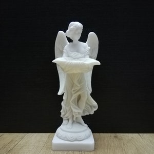 Angel A Beautiful Statue 23.5cm - 9.25in Greek Handmade Sculpture White Cast Alabaster Free Shipping - Free Tracking Number