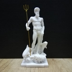 Poseidon - God of The Sea Greek Olympian God Alabaster Handmade Sculpture 24.5cm-9.64in White Marble  Free Shipping - Free Tracking Number