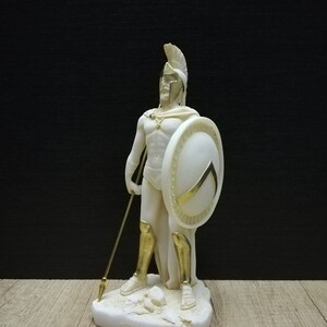 Handmade Alabaster Leonidas Statue: Spartan King Sculpture (8.26in)