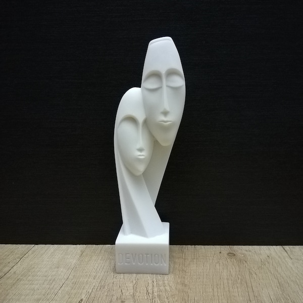 Devotion Cycladic Idol Love Between Couple 21cm-8.26in Handmade Greek Sculpture White Marble Alabaster Free Shipping - Free Tracking Number