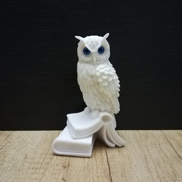 Chouette sur un livre - symbole de la sagesse de la déesse Athéna 17 cm-6,7 po. Sculpture faite main en albâtre en marbre blanc livraison gratuite - numéro de suivi gratuit