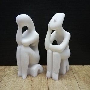 Cycladic Idols Man & Woman &#39;&#39;The Thinker&#39;&#39;  22.5cm - 8.85in Each Alabaster - Marble Handmade Sculpture  Free Shipping - Free Tracking Number