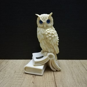 Owl on a Book - Athena Goddess Symbol of Wisdom 17cm-6.7in Alabaster Handmade Sculpture White Marble Free Shipping - Free Tracking Number
