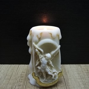 Archangel Michael 10.5cm - 4.13in Candle Holder Religious Statue White Marble & Cast Alabaster Handmade Free Shipping - Free Tracking Number