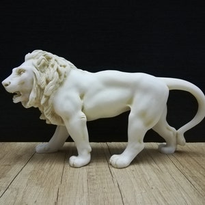Lion Leo Animal Decor Marble and Alabaster Beautiful Handmade-Handpainted Greek Sculpture 25cmW - 14cmH Free Shipping - Free Tracking Number