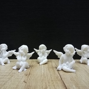 Set Mini Angels in Different Positions 5.5cm-2.16in Each Greek Handmade Sculpture White Cast Alabaster Free Shipping - Free Tracking Number