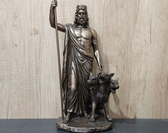 Hades & Cerberus Bronze Statue: Greek God of The Underworld (14.56in)