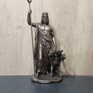 Hades & Cerberus Bronze Statue: Greek God of The Underworld (14.56in)