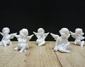 Set Mini Angels in Different Positions 5.5cm-2.16in Each Greek Handmade Sculpture White Cast Alabaster Free Shipping - Free Tracking Number