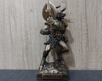 Bronze Color Minotaur Statue: Ancient Greek Cretan Bull (9.5cm)