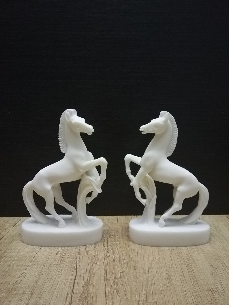 Horse Decor Right /& Left Side Marble and Alabaster Beautiful Handmade Greek Sculpture 15.5cm-6.10in Free Shipping Free Tracking Number