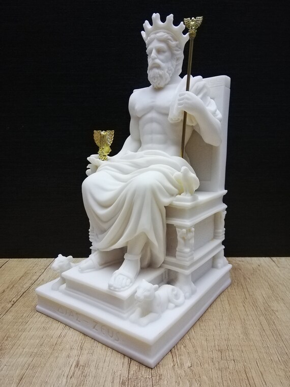 手作りアラバスターゼウス彫刻：古代ギリシャの神の像（24.5 cm-9.6