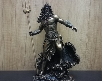Bronze Poseidon Statue: Griechischer olympischer Gott (30 cm)