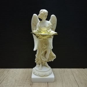 Angel A Beautiful Statue 23.5cm - 9.25in Greek Handmade - Handpainted Sculpture White Cast Alabaster Free Shipping - Free Tracking Number