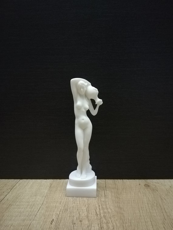 Handmade Alabaster Female Figure Statue: Greek Art Sculpture (6.3in)